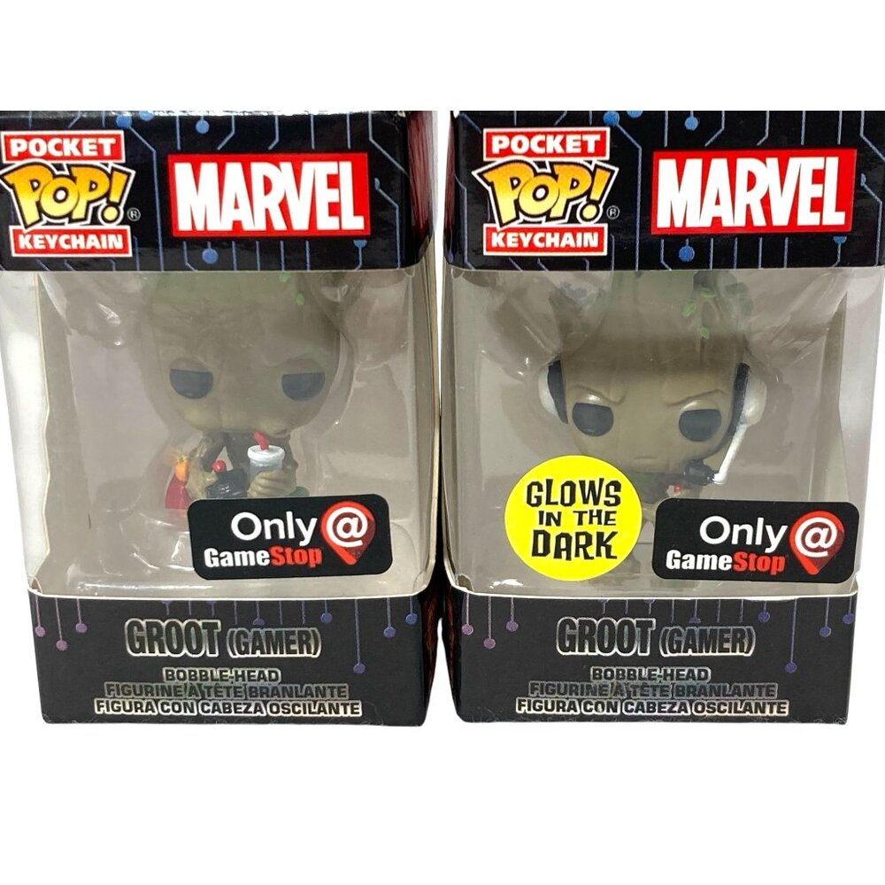 Marvel Funko Pocket Pop Groot Gamer Keychain Bobble-Head Glow Dark GameStop NEW